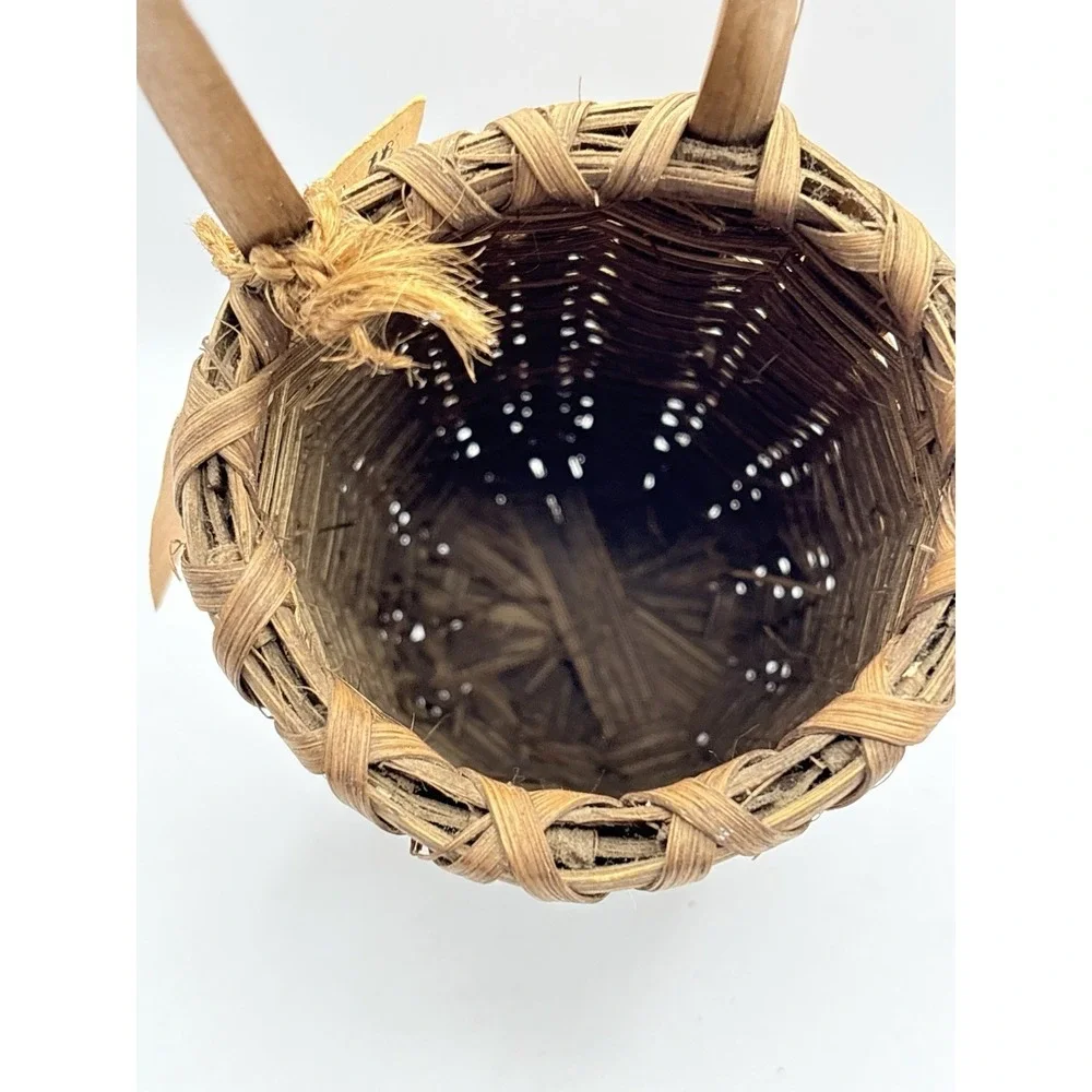 Handmade Wicker Hanging Wall Basket Brown Wall Pocket Skinny Coastal Cottage 7" - Picture 6 of 11